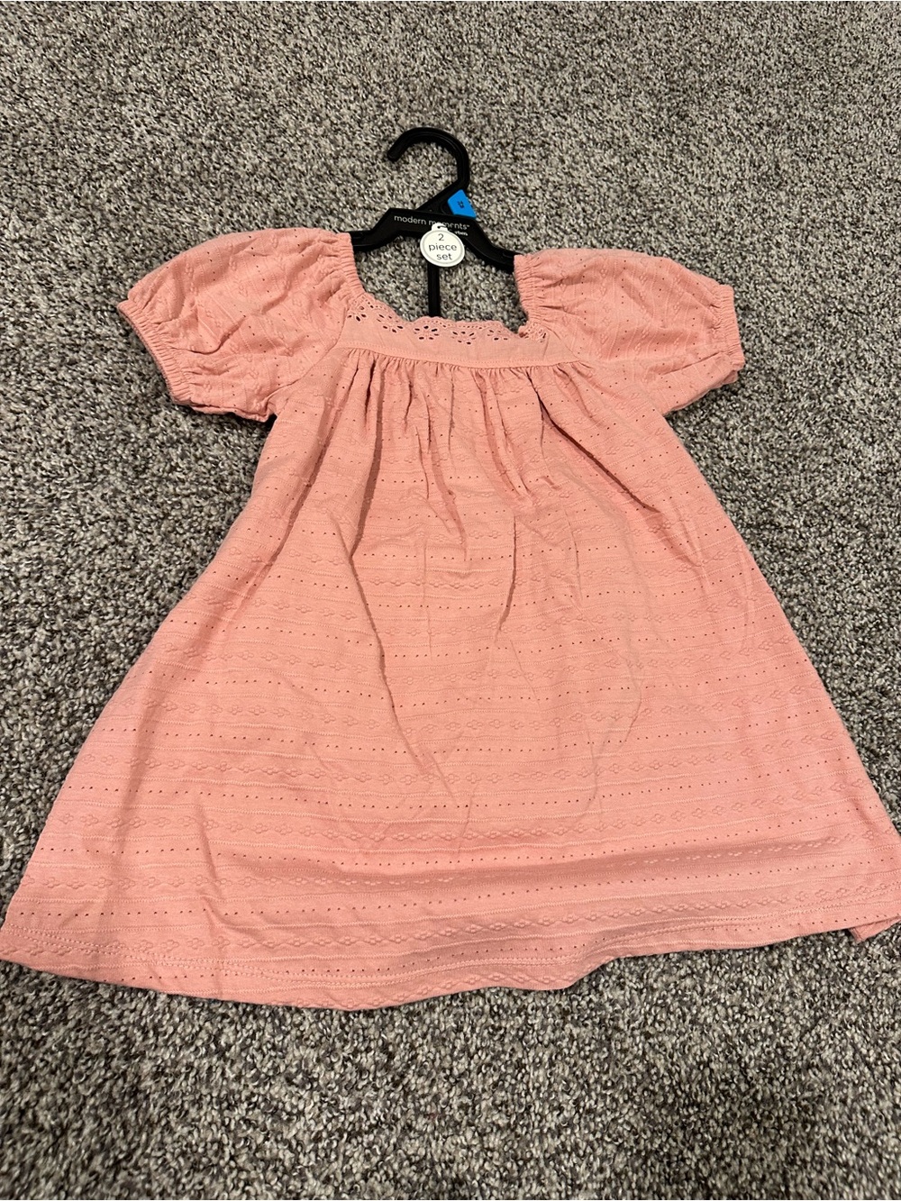 Pink Eyelet Puff-Sleeve Girls' Casual Dress